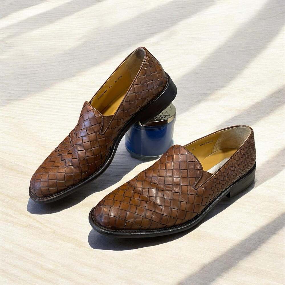 Mezlan Sonoma Brown Woven Leather Slip On Dress Shoes Men’s Size 12